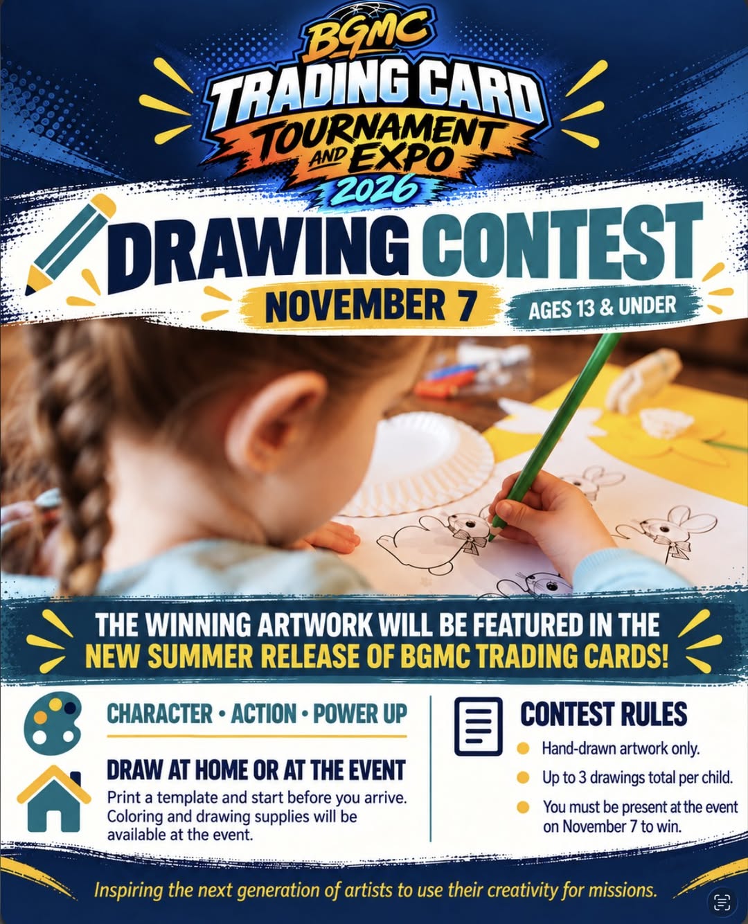 BGMC drawing contest poster: November 7, ages 13 and under, hand-drawn entries, up to three drawings per child